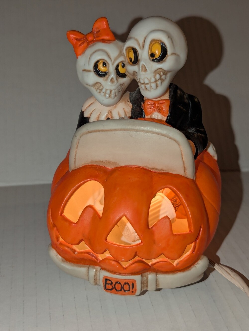 Halloween Skeleton Couple Pumpkin Car Light Up VTG 1990 Enesco Mark Cook
